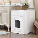 Hidden Cat Litter Box Enclosure - Wooden Pet House End Table | Modern White Furniture with Storage