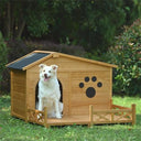 48' Wooden Dog Mansion with Sun Porch & Fencing | All-Weather Luxury Kennel (66 lbs Capacity)