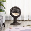 Elevated Rotating Cat Bed Hut - Modern Boho Woven Sphere Kitty Hideaway