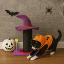 Wizard Hat Cat Scratching Post with Spring Ball Toy - Spooky Purple Halloween Decor