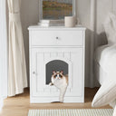Hidden Cat Litter Box Enclosure - Wooden Pet House End Table | Modern White Furniture with Storage