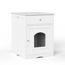 Hidden Cat Litter Box Enclosure - Wooden Pet House End Table | Modern White Furniture with Storage