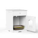Hidden Cat Litter Box Enclosure - Wooden Pet House End Table | Modern White Furniture with Storage