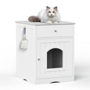 Hidden Cat Litter Box Enclosure - Wooden Pet House End Table | Modern White Furniture with Storage