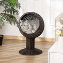 Elevated Rotating Cat Bed Hut - Modern Boho Woven Sphere Kitty Hideaway