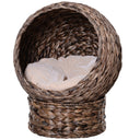 Handcrafted Elevated Wicker Cat Bed - Natural Rattan Pet Throne with Soft Cushion