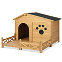 48' Wooden Dog Mansion with Sun Porch & Fencing | All-Weather Luxury Kennel (66 lbs Capacity)