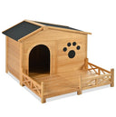 48' Wooden Dog Mansion with Sun Porch & Fencing | All-Weather Luxury Kennel (66 lbs Capacity)
