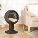 Elevated Rotating Cat Bed Hut - Modern Boho Woven Sphere Kitty Hideaway