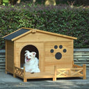 48' Wooden Dog Mansion with Sun Porch & Fencing | All-Weather Luxury Kennel (66 lbs Capacity)