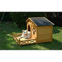 48' Wooden Dog Mansion with Sun Porch & Fencing | All-Weather Luxury Kennel (66 lbs Capacity)