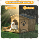 48' Wooden Dog Mansion with Sun Porch & Fencing | All-Weather Luxury Kennel (66 lbs Capacity)